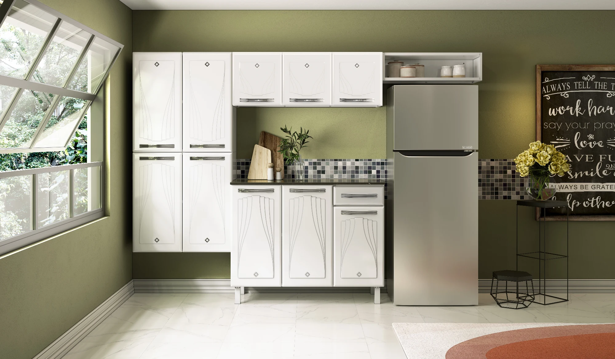 COZINHA CRISTAL COMPACTA 09 SMART BRANCO 4PT ALTAS - NICHO S/VID