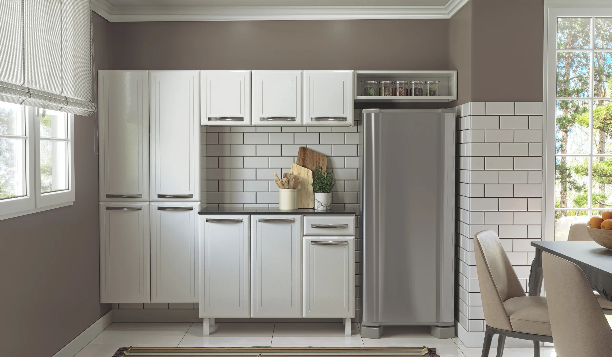 COZINHA ESMERALDA COMPACTA 09 SMART BRANCO - NICHO S/VIDRO