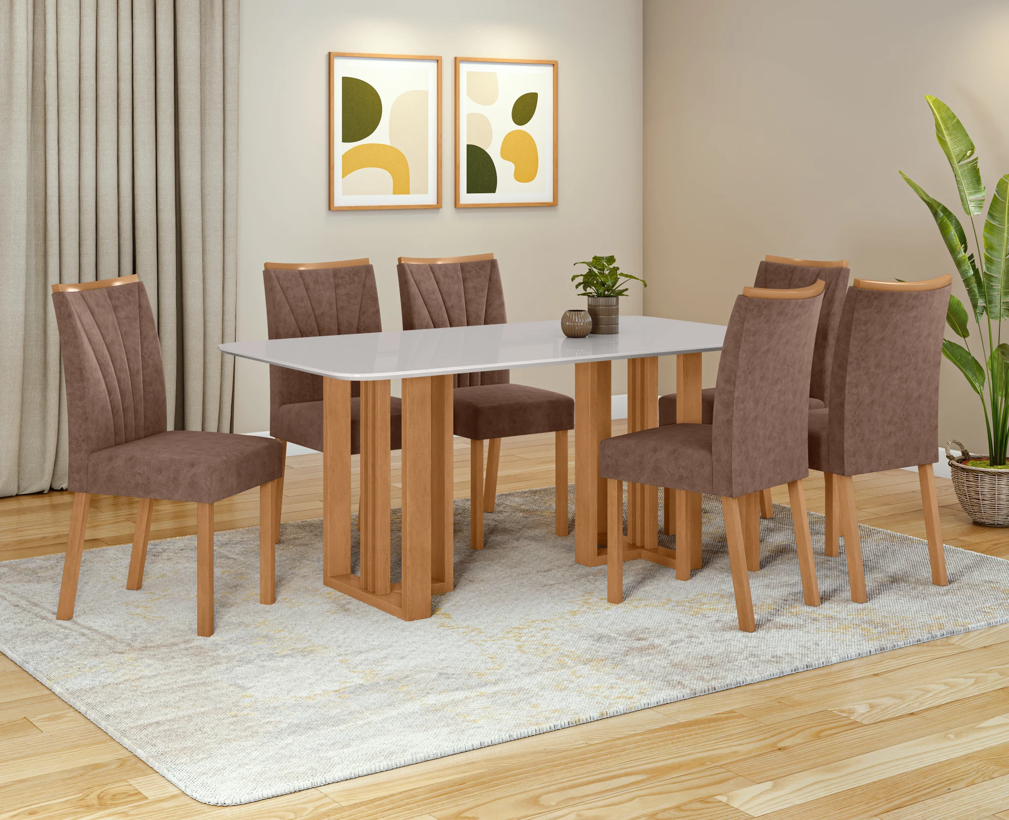MESA 1,20 C/VIDRO SERIGRAFADO SINTONIA C/4 CAD LAIAMENDOA CLEAN/OFF WH#LINHO RINZAI BEGE