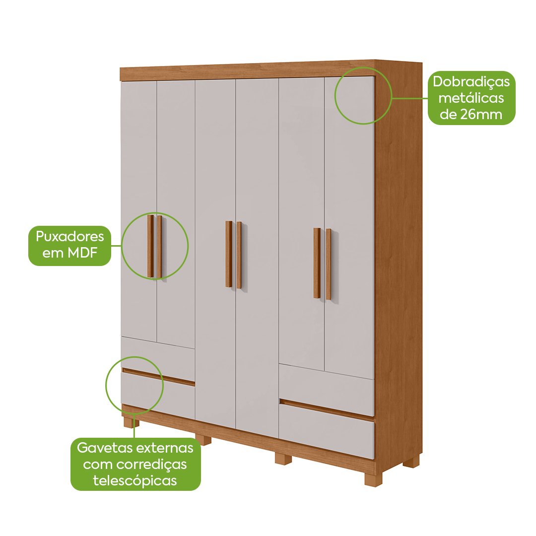 GUARDA ROUPA ZEUS 6 PTS 2021 — AMENDOA CLEAN/OFF WH · S/ESP · C/PES