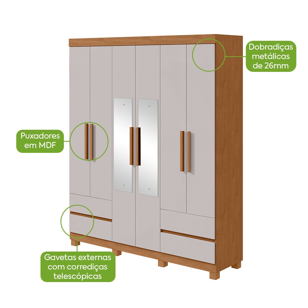 GUARDA ROUPA ZEUS 6 PTS 2021 — AMENDOA CLEAN/OFF WH · C/ESP · C/PES