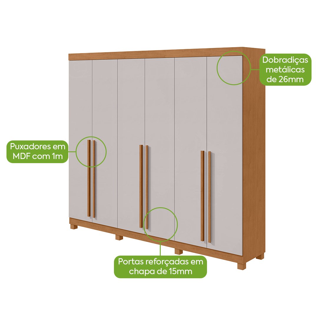 GUARDA ROUPA BERTHA 6 PTS — AMENDOA CLEAN/OFF WH · S/ESP · C/PES · C/KIT GAV