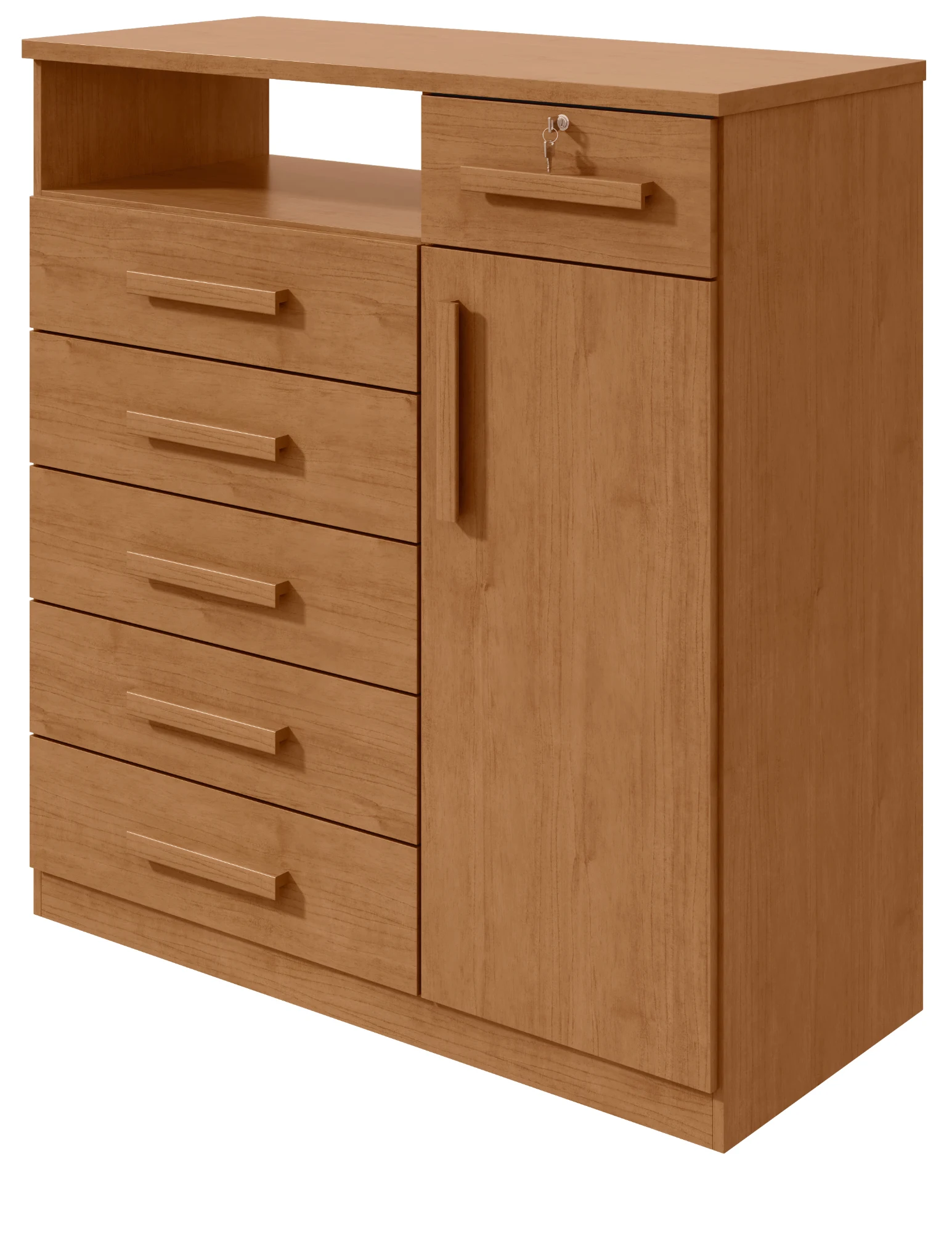Cômoda da Vinci 6 Gavetas e 1 Porta - Amêndoa Clean