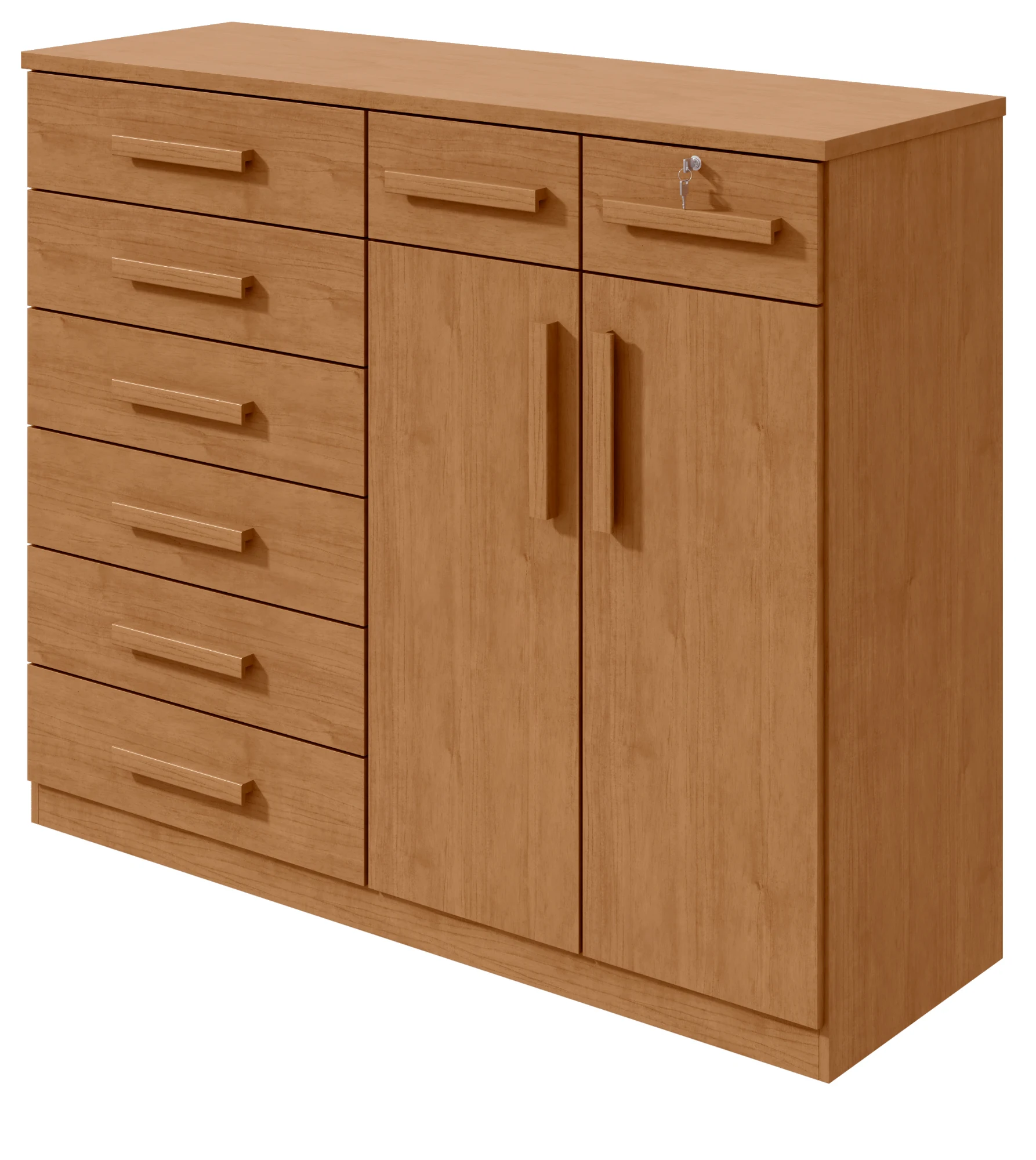 Cômoda Toronto 8 Gavetas e 2 Portas - Amêndoa Clean