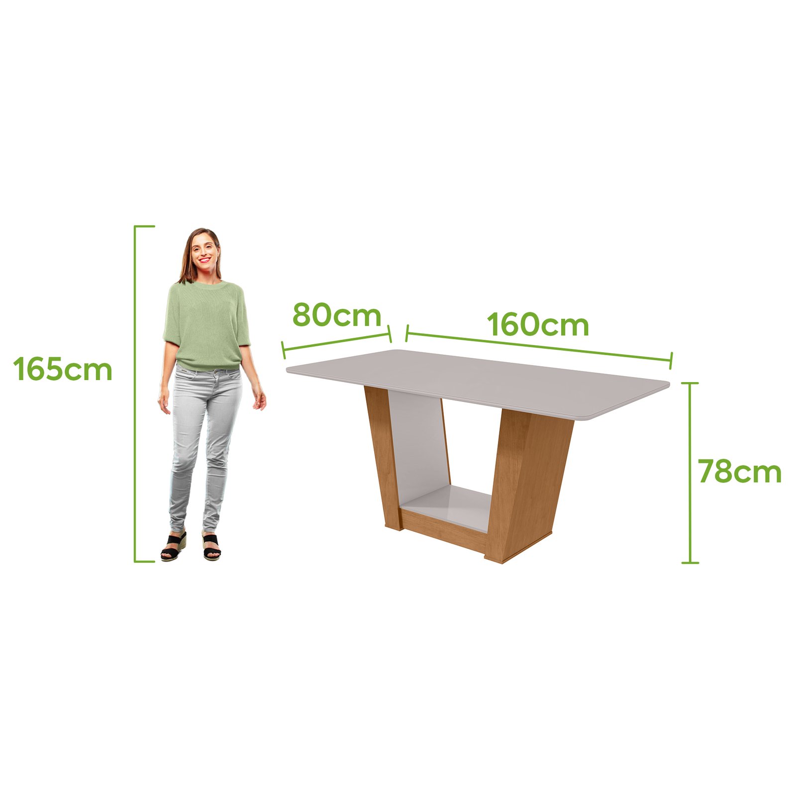 Mesa Apogeu 160 cm c/ Vidro - Amêndoa Clean / Off White