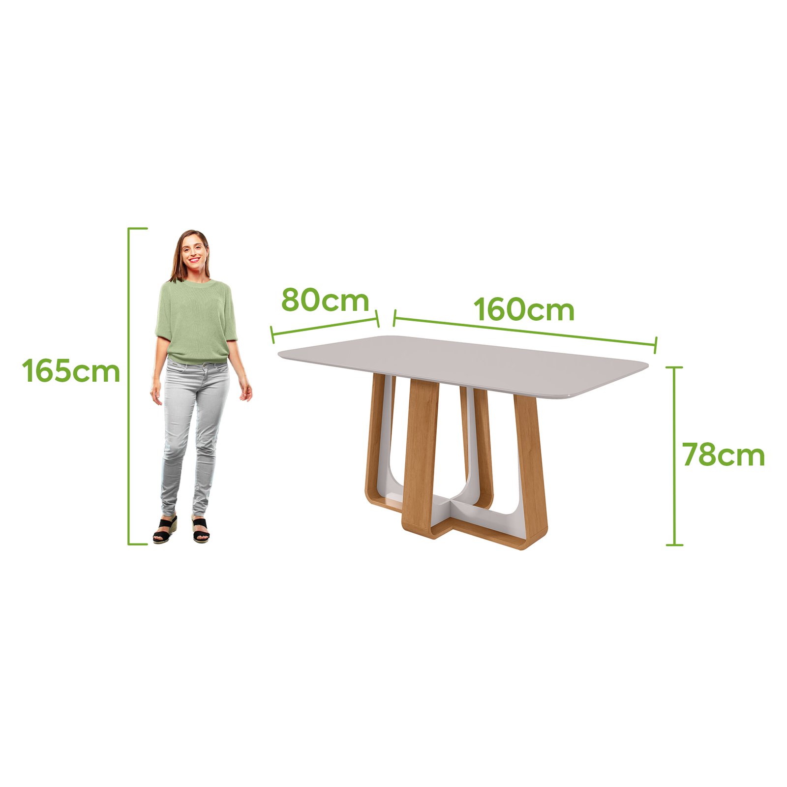 Mesa Sintonia 160 cm c/ Vidro - Amêndoa Clean / Off White