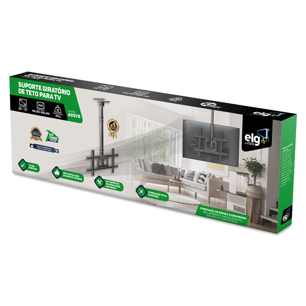 SUPORTE GIRATORIO DE TETO PARA TVS DE 26" A 75" - A05V6