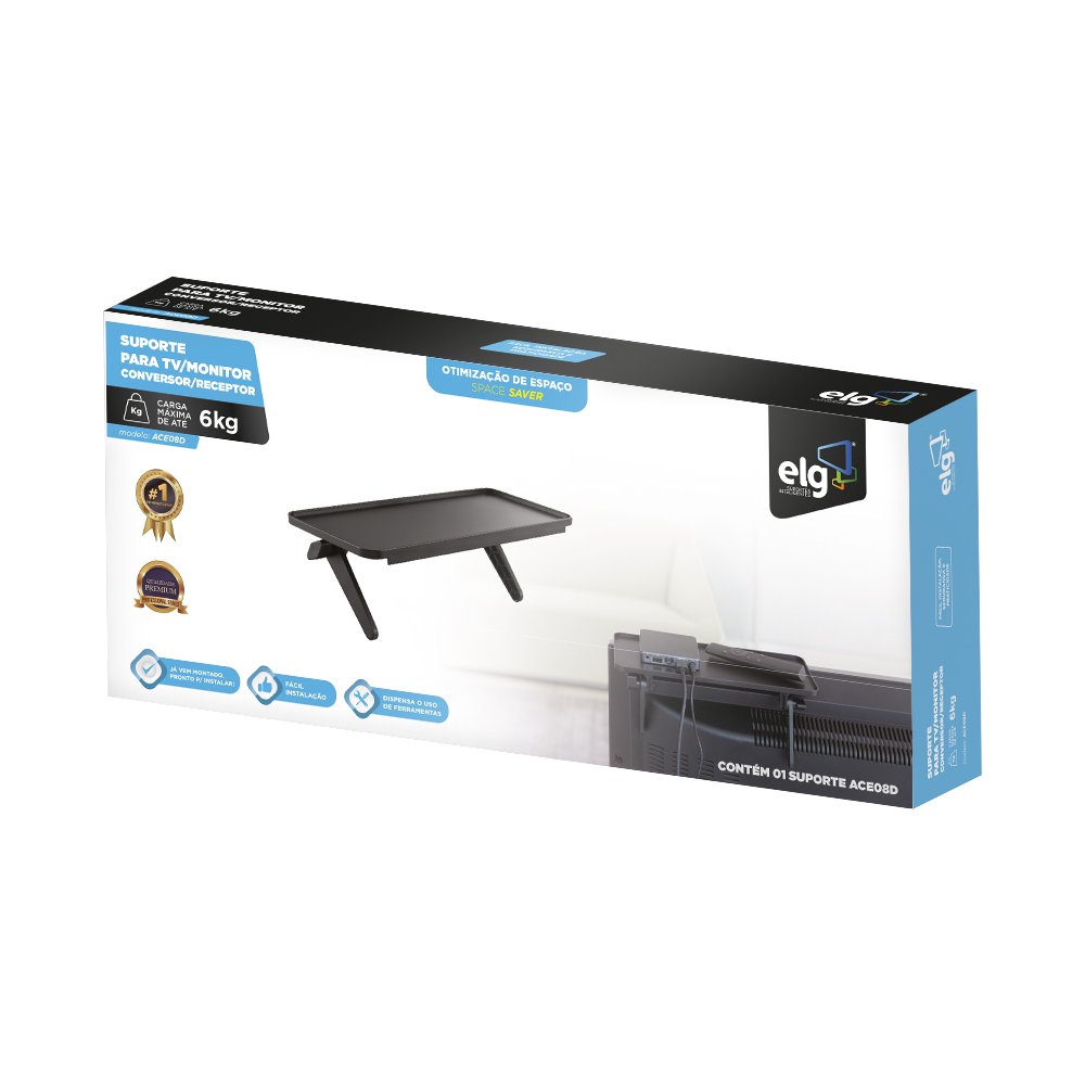 ACE08D - SUPORTE TIPO PRATELEIRA P/ SET-TOP BOX, CONVERSOR, RECEPTOR - P/ TV/MONITOR - PRETO - ELG