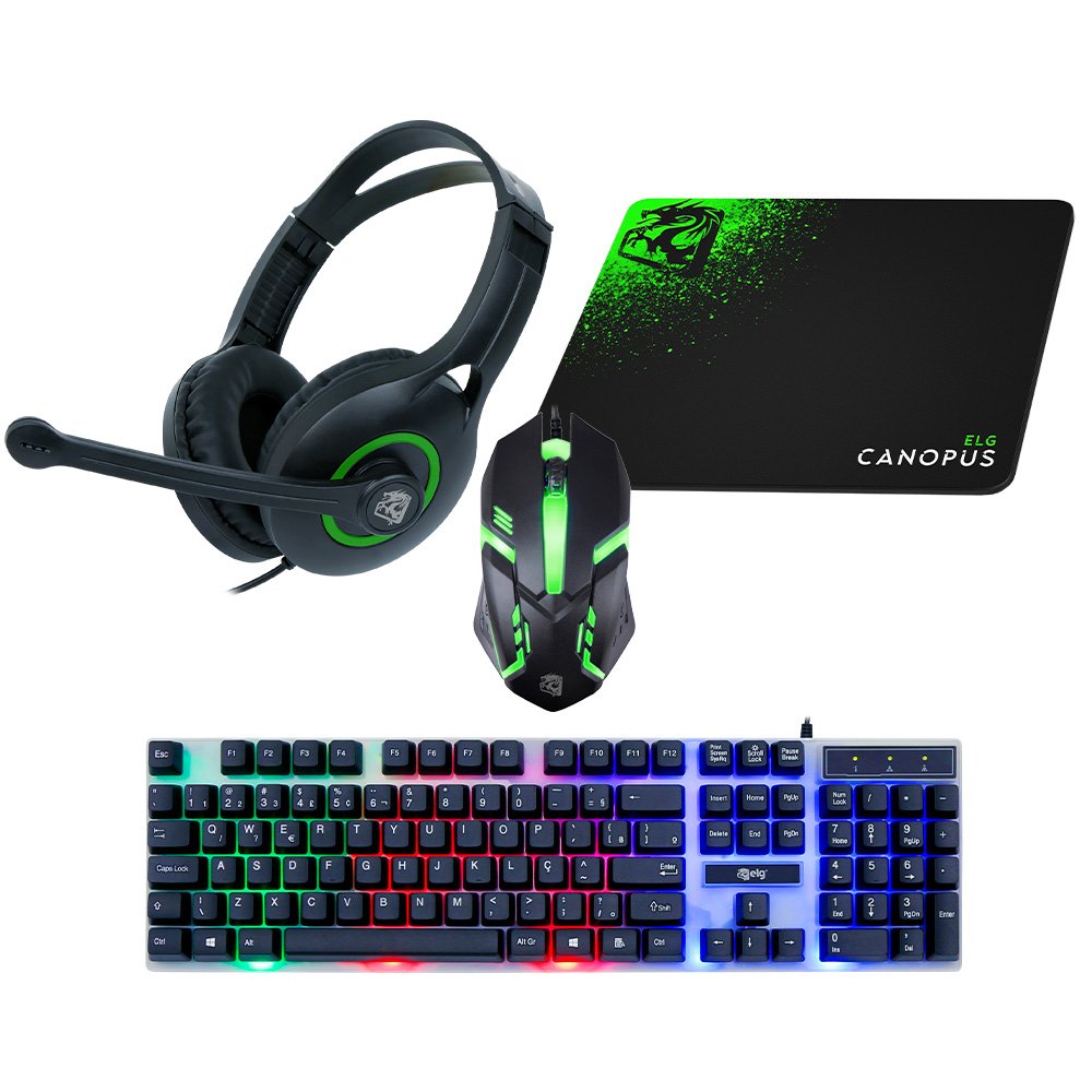 CGCS41 - COMBO GAMER 4 EM 1 ELG CANOPUS TECLADO MOUSE HEADSET MOUSEPAD ABNT2 COM LED P3