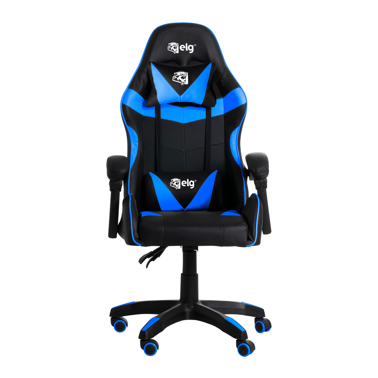 CADEIRA GAMER DRAKON COM AJUSTE DE ALTURA, ENCOSTO RECLINAVEL E BRAÇOS ARTICULADOS  COR: PRETO E AZUL