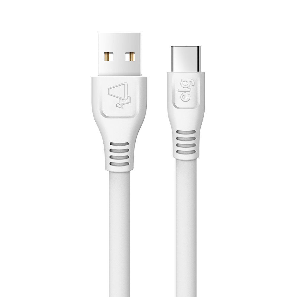 CABO FLAT USB TIPO-C REVERSIVEL - SINCRONIZACAO/RECARGA - EMBORRACHADO - BRANCO - ELMC20WH