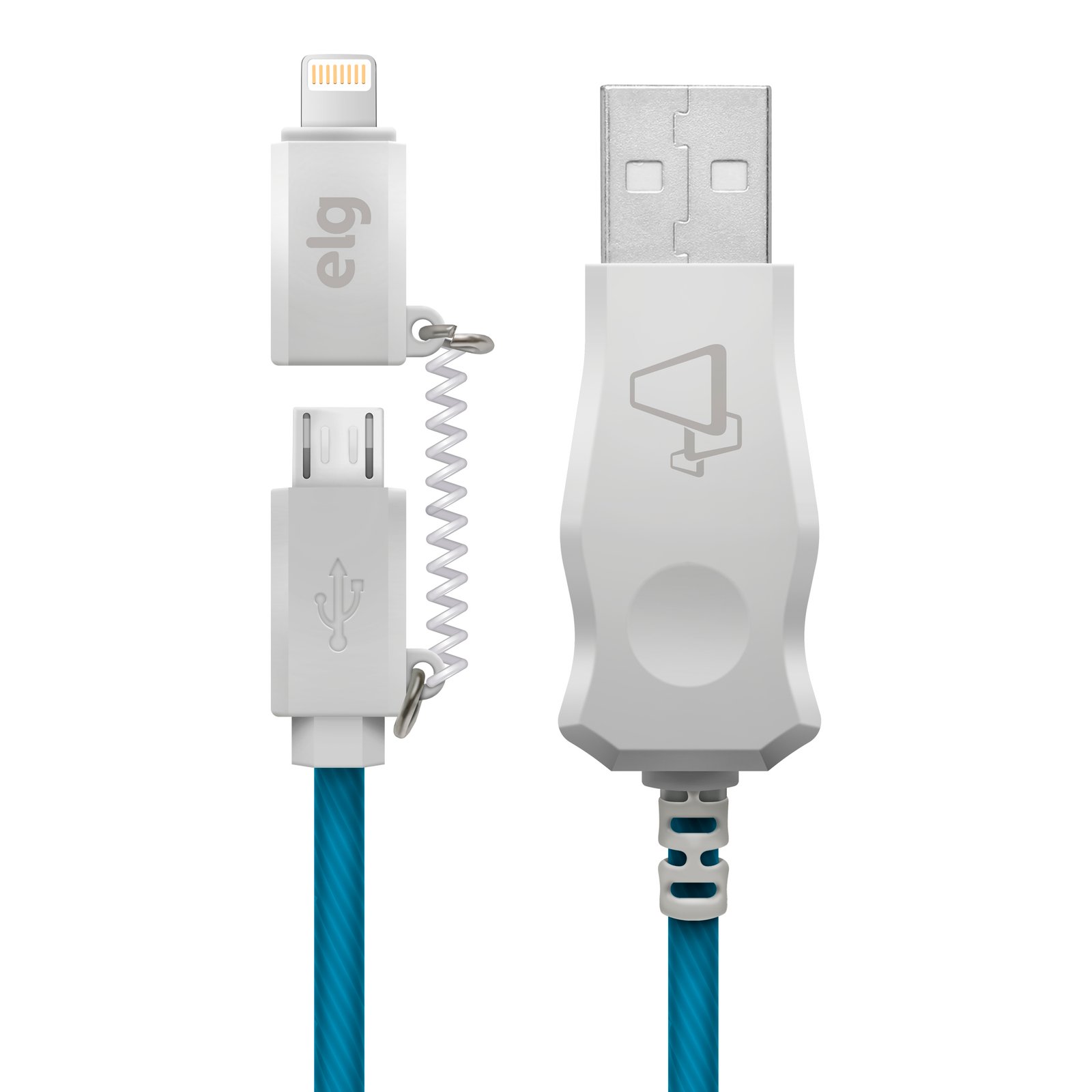 CABO ILUMINADO LED AZUL - 2 EM 1 LIGHTNING E MICRO USB - 1M - LED8510BE