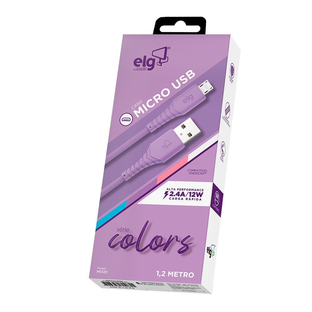 M512X - CABO 2.4A MICRO USB EMBORRACHADO - 1,2 METRO - ROXO - ELG