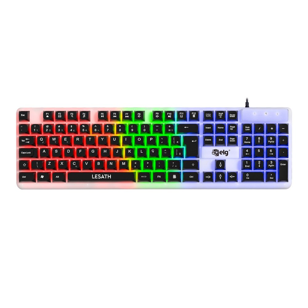 Teclado Gamer ELG Lesath com Membrana, Anti-Ghosting, Iluminação Rainbow, Layout ABNT2, Pincel de Limpeza e Aviso de Porta Incluso - TGLH