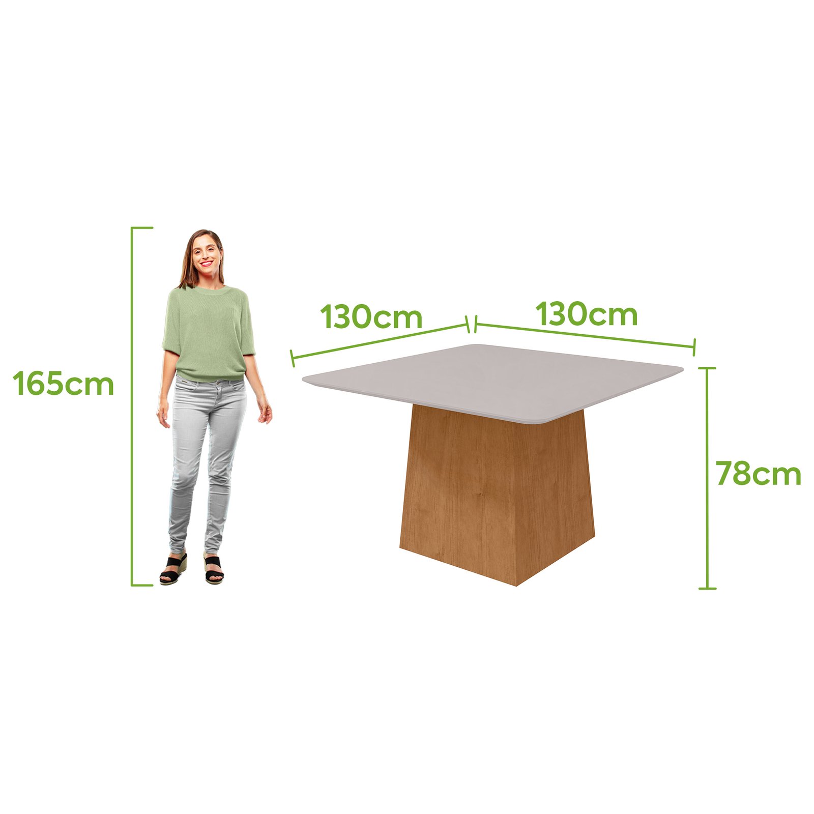 Mesa Nevada Plus 130 cm c/ Vidro - Amêndoa Clean / Off White