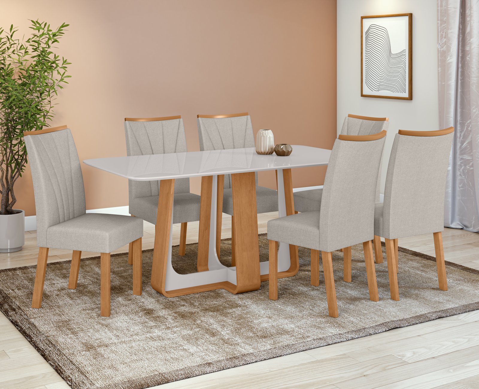 Mesa Sintonia 160 cm c/ Vidro c/ 6 Cadeiras
