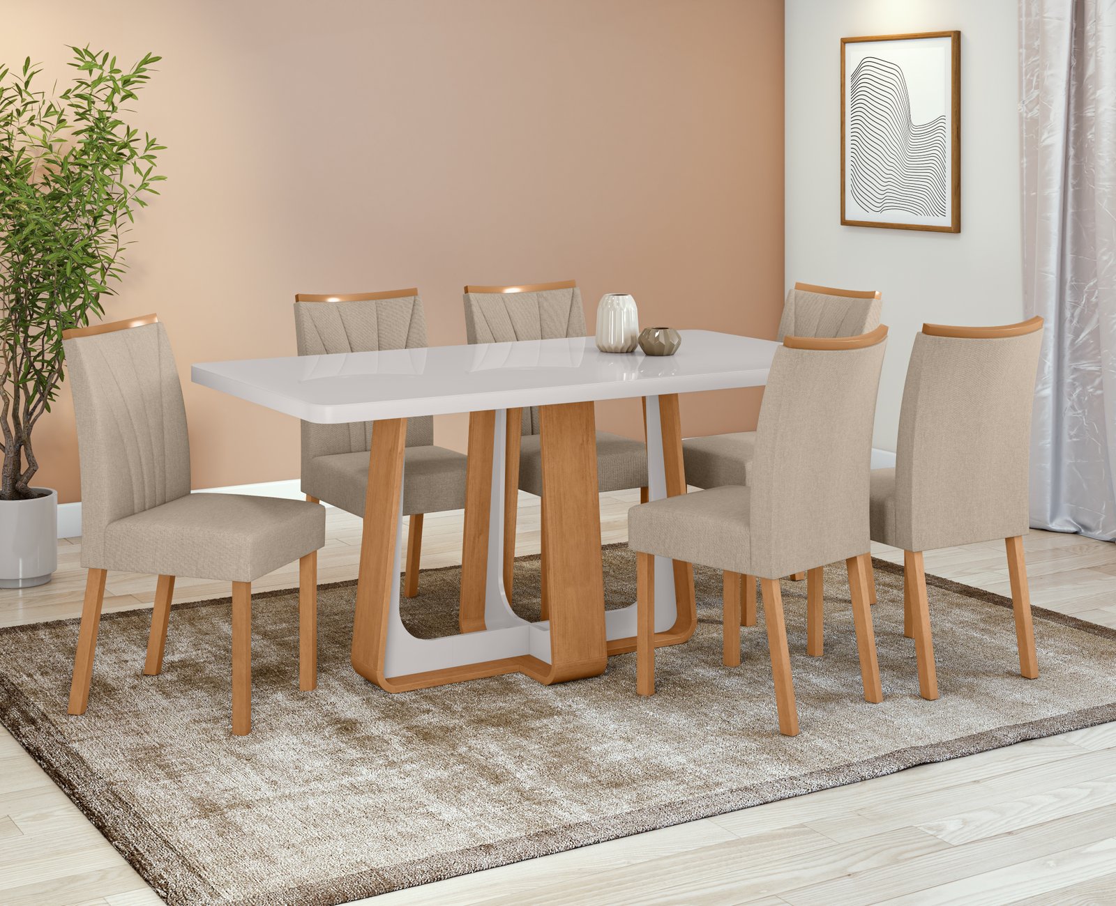 Mesa Sintonia 170 cm c/ Vidro c/ 6 Cadeiras