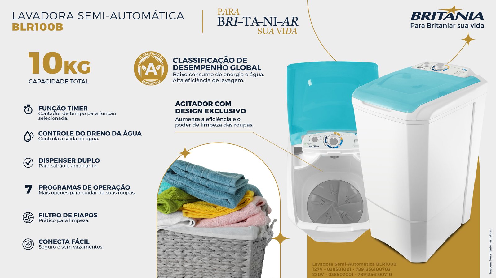 LAVADORA DE ROUPAS SEMI AUTOMATICA BLR100B 127V