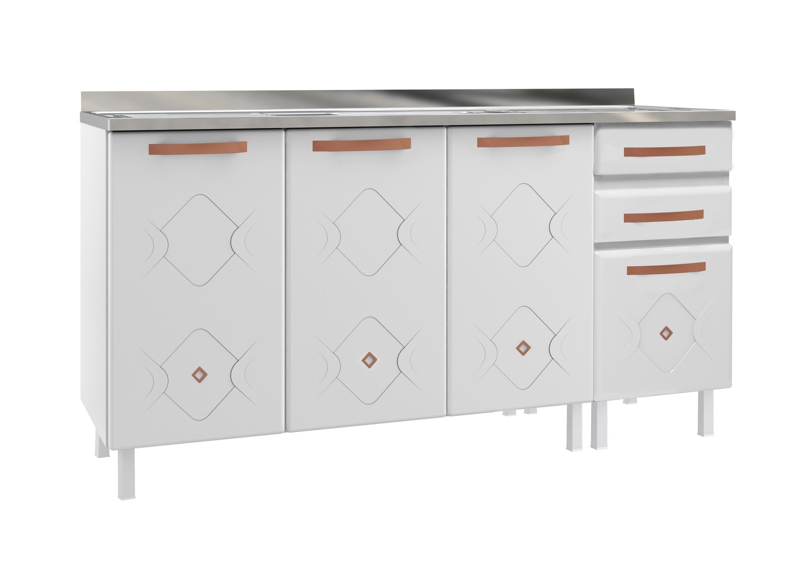 BALCAO QUADRUPLO 1600MM 2GV C/PIA MIRAGE NEW BRANCO