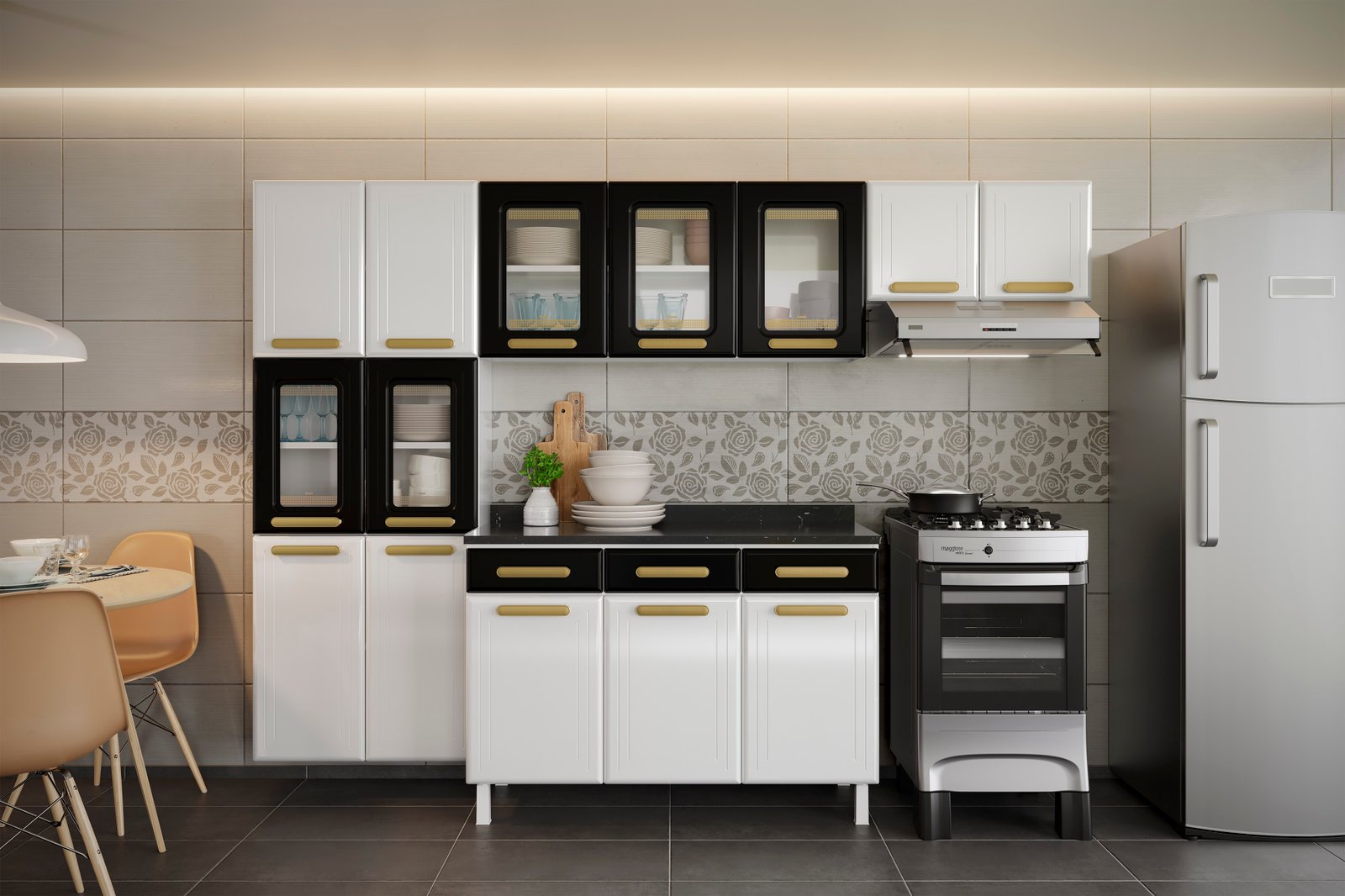 COZINHA COMPACTA 95 AGATA PRETO - 3 VID 3 GV KIT P/MICRO