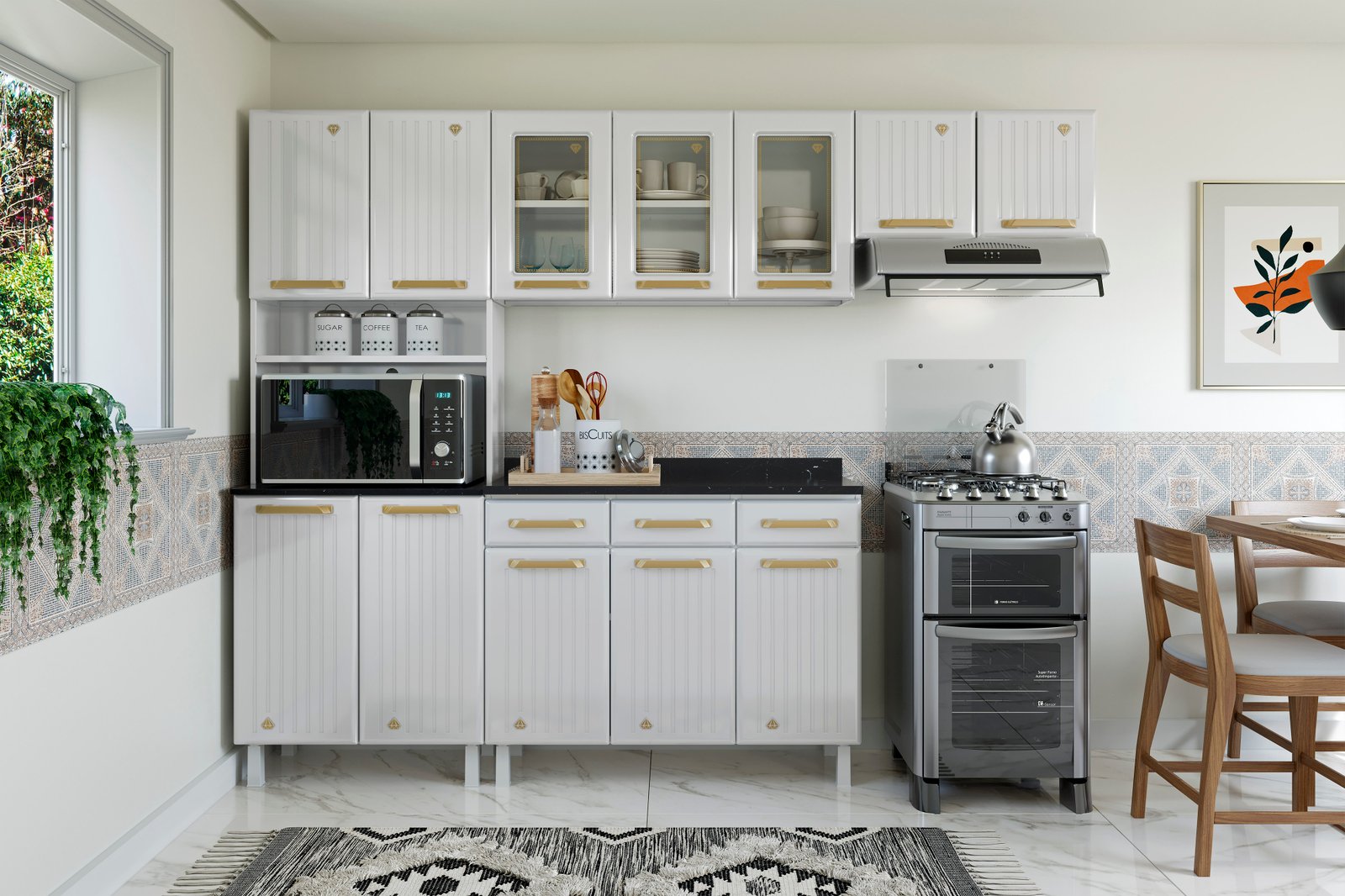 COZINHA COMPACTA 88 DIAMANTE NEW BRANCO 3P C/PALHA KIT P/MIC C/TAM