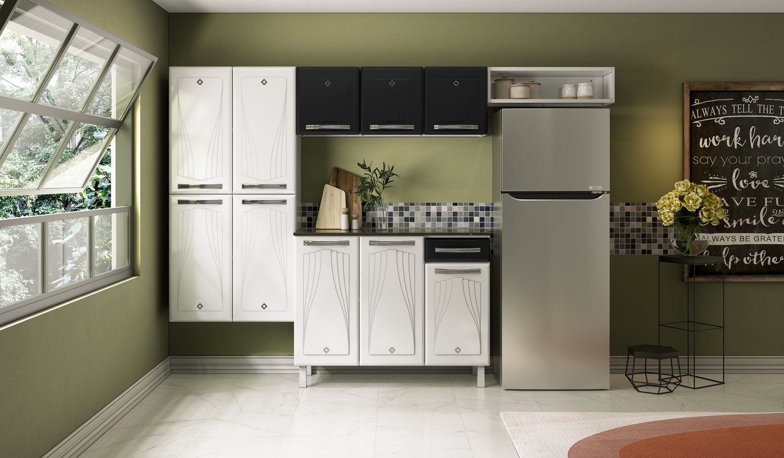 COZINHA CRISTAL COMPACTA 25 SMART PRETO COM BALCAO 1GV