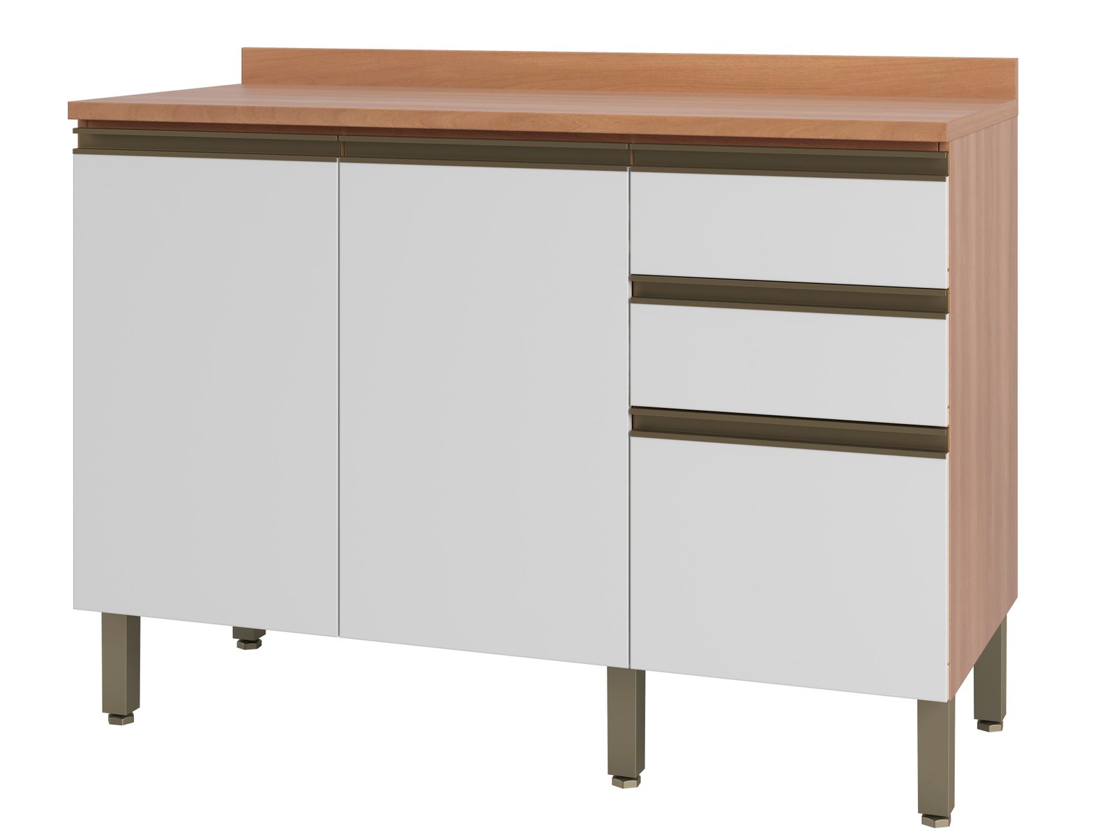 BALCAO MACADAMIA 1200MM C/TAMPO 2PT 3GV FREIJO/BRANCO