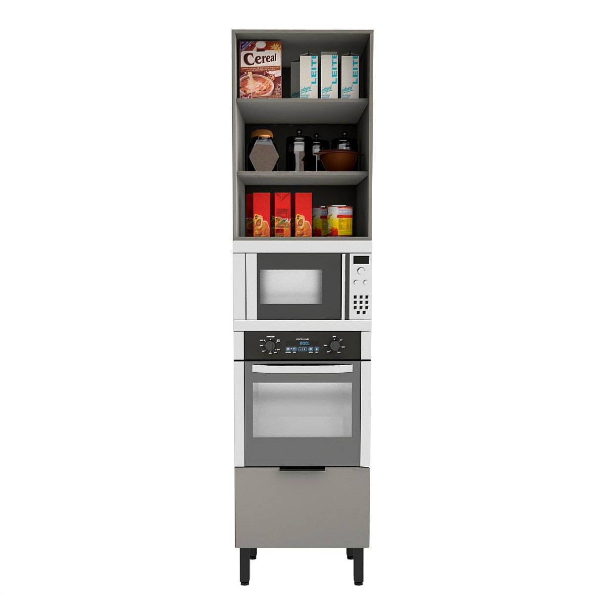 PANELEIRO LUMINA 600MM P/MICRO E FORNO 1PT 1GV CINZA/CINZA